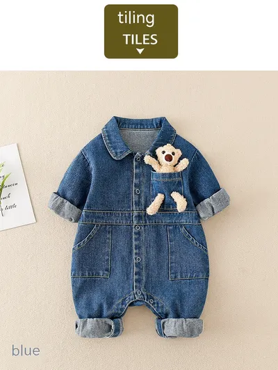 Baby Handsome Denim Jumpsuit Spring Festival Western Style Baby Boy