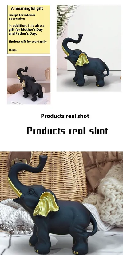 Cross-border Foreign Trade Home Desktop Decorative Resin Crafts Black Elephant Ornaments