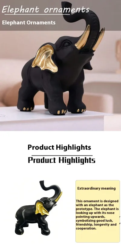 Cross-border Foreign Trade Home Desktop Decorative Resin Crafts Black Elephant Ornaments