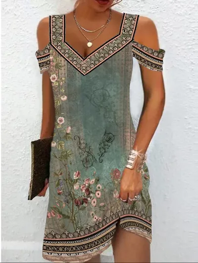 Women's Printed Slim Fitting Dress