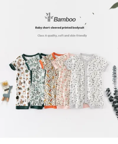 Bamboo Fiber Baby Jumpsuit Short Sleeve Thin Onesie