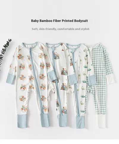 Bamboo Fiber Clothes For Babies Long Sleeve Zipper Baby Jumpsuits