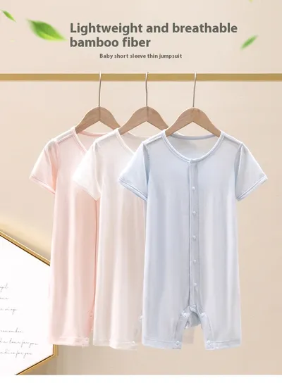 Bamboo Fiber Clothes For Babies Thin Baby Short Sleeve Jumpsuit