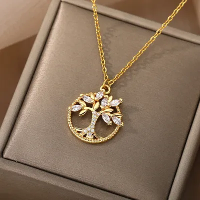 Tree Of Life Necklace Rhinestone Chain Pendant Jewelry Birthday Party Valentine's Day Gifts