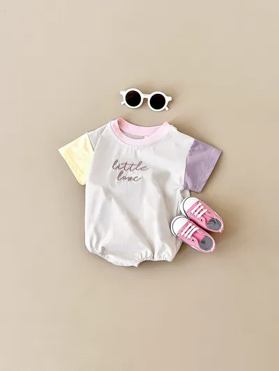 Baby Round Neck Letter Embroidery Casual Cute Jumpsuit