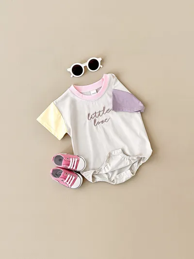 Baby Round Neck Letter Embroidery Casual Cute Jumpsuit