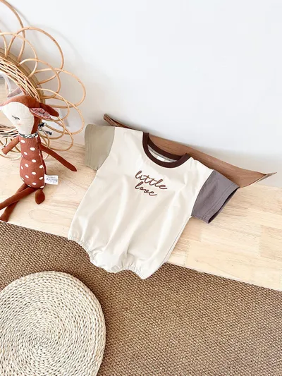 Baby Round Neck Letter Embroidery Casual Cute Jumpsuit