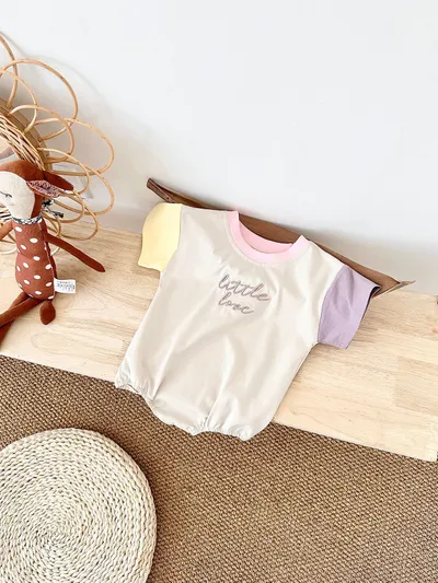 Baby Round Neck Letter Embroidery Casual Cute Jumpsuit
