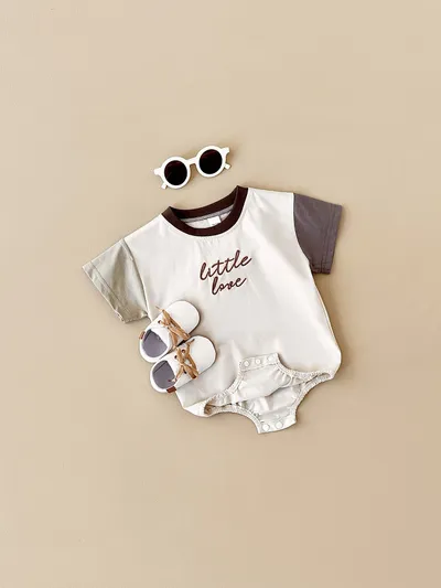 Baby Round Neck Letter Embroidery Casual Cute Jumpsuit