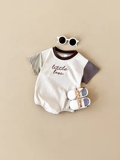 Baby Round Neck Letter Embroidery Casual Cute Jumpsuit