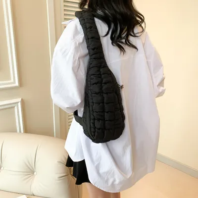Casual Chest Bag Women's Down Cotton-padded Shoulder Messenger Bag