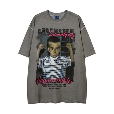 Retro Distressed Printed Short Sleeve Men