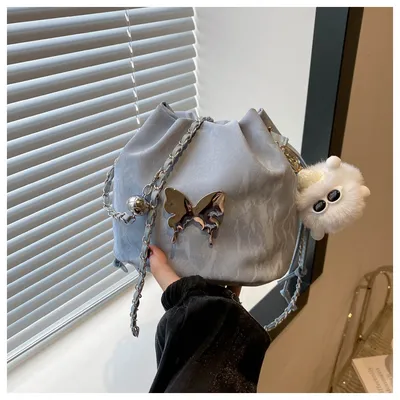 Chain Small Bag Female Butterfly Crossbody Single Shoulder Bucket Bag
