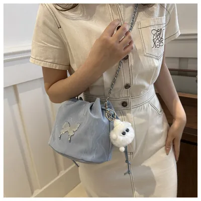 Chain Small Bag Female Butterfly Crossbody Single Shoulder Bucket Bag