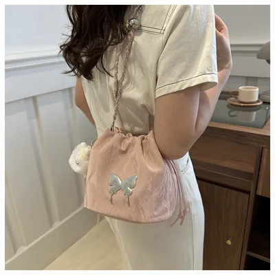 Chain Small Bag Female Butterfly Crossbody Single Shoulder Bucket Bag
