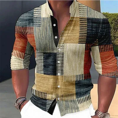Men's Fashion Music Print Casual Stand Collar Long Sleeve Shirt