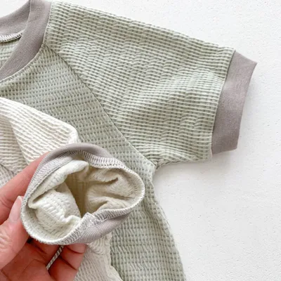 Baby Waffle Round Neck Solid Color Open Buckle Triangle Overalls