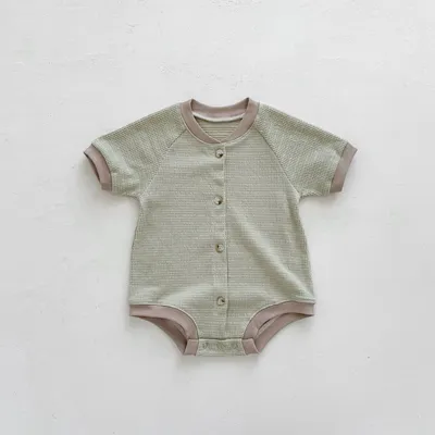 Baby Waffle Round Neck Solid Color Open Buckle Triangle Overalls