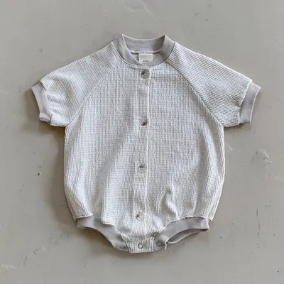 Baby Waffle Round Neck Solid Color Open Buckle Triangle Overalls