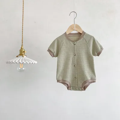 Baby Waffle Round Neck Solid Color Open Buckle Triangle Overalls