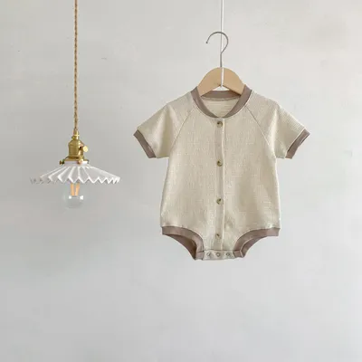 Baby Waffle Round Neck Solid Color Open Buckle Triangle Overalls