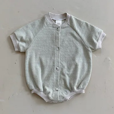 Baby Waffle Round Neck Solid Color Open Buckle Triangle Overalls