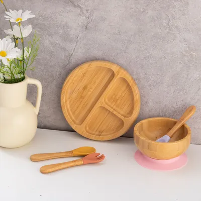 Bamboo Round Compartment Fruit Plate Tray Japanese Home Hotel Supplies Fruit Plate Dinner Plate With Strong Silicone