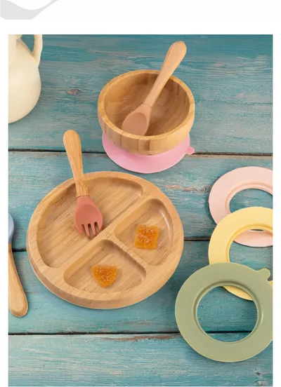 Bamboo Round Compartment Fruit Plate Tray Japanese Home Hotel Supplies Fruit Plate Dinner Plate With Strong Silicone