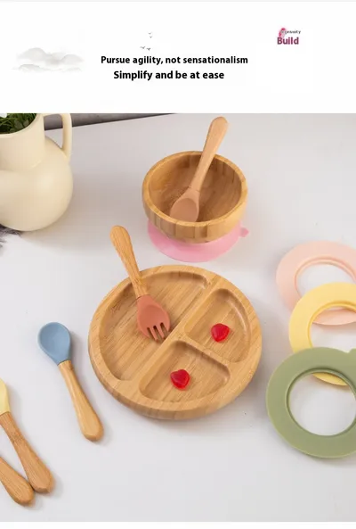Bamboo Round Compartment Fruit Plate Tray Japanese Home Hotel Supplies Fruit Plate Dinner Plate With Strong Silicone