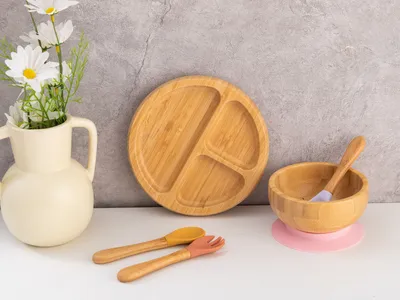 Bamboo Round Compartment Fruit Plate Tray Japanese Home Hotel Supplies Fruit Plate Dinner Plate With Strong Silicone