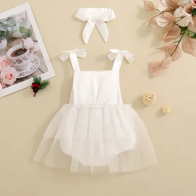 Baby Girl's Love Tulle Jumpsuit Headscarf Two-piece Set