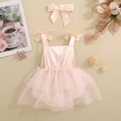 Baby Girl's Love Tulle Jumpsuit Headscarf Two-piece Set