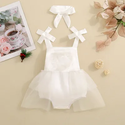 Baby Girl's Love Tulle Jumpsuit Headscarf Two-piece Set