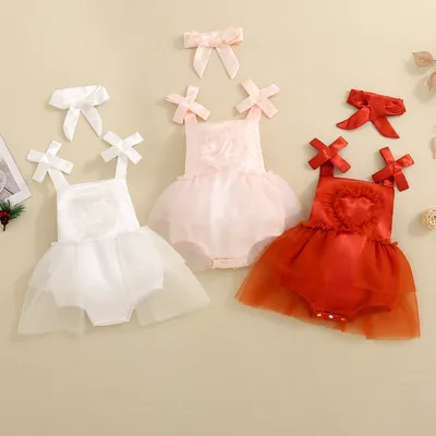Baby Girl's Love Tulle Jumpsuit Headscarf Two-piece Set