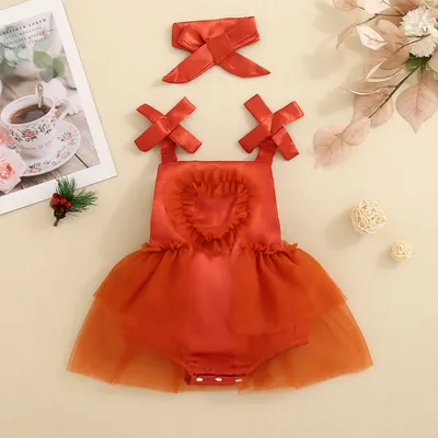 Baby Girl's Love Tulle Jumpsuit Headscarf Two-piece Set