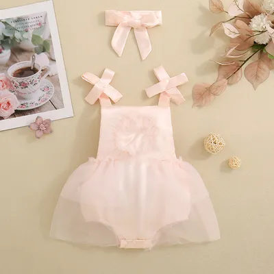 Baby Girl's Love Tulle Jumpsuit Headscarf Two-piece Set