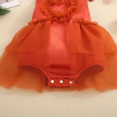 Baby Girl's Love Tulle Jumpsuit Headscarf Two-piece Set