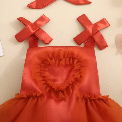 Baby Girl's Love Tulle Jumpsuit Headscarf Two-piece Set