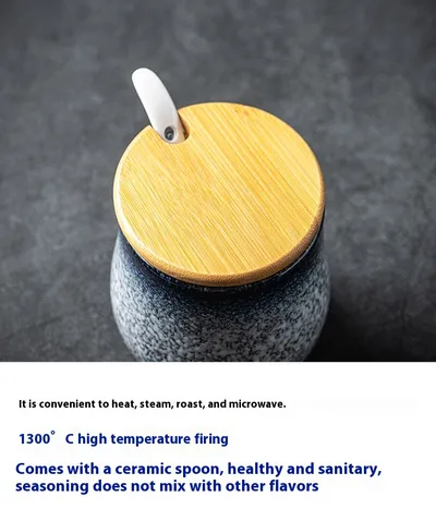 Kitchen Supplies Ceramic Wooden Lid Spoon Seasoning Bottle