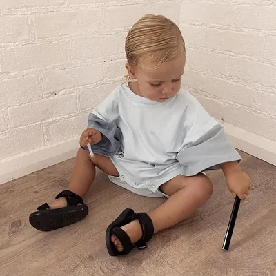Baby Boy Solid Color Stitching Triangle Short-sleeved Jumpsuit