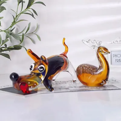 Handmade High-grade Glass Dog Ornaments Sika Deer Crafts Tea Table