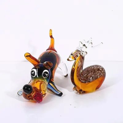 Handmade High-grade Glass Dog Ornaments Sika Deer Crafts Tea Table