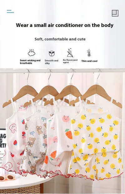 Children Straps Pajamas Summer Thin Baby Pantskirt Cotton Vest Girls' Sleeveless Homewear Suit