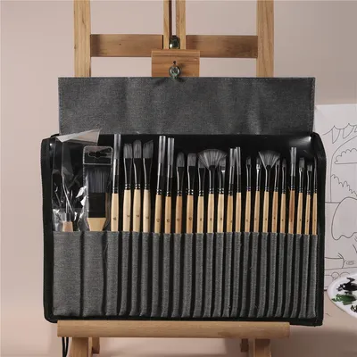 Gouache Pen Oil Painting Brush Nylon Hair 24 Brushes Suit Student Art Supplies
