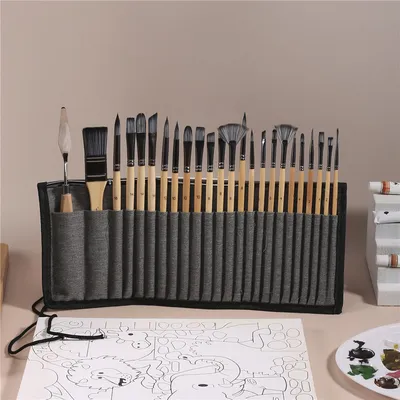 Gouache Pen Oil Painting Brush Nylon Hair 24 Brushes Suit Student Art Supplies