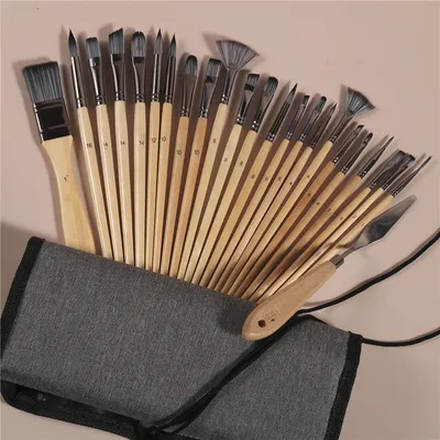 Gouache Pen Oil Painting Brush Nylon Hair 24 Brushes Suit Student Art Supplies