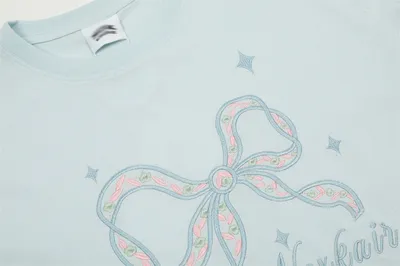 Bow Embroidered Short-sleeved T-shirt For Men And Women
