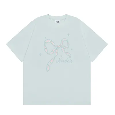 Bow Embroidered Short-sleeved T-shirt For Men And Women