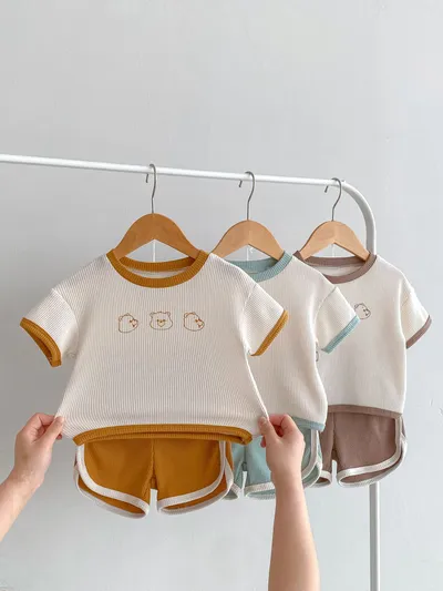 Baby Suit Summer Waffle Bear Two-piece Set