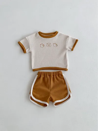 Baby Suit Summer Waffle Bear Two-piece Set